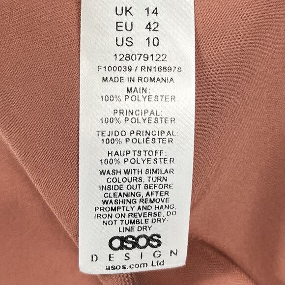 ASOS DESIGN Satin Batwing Midi Dress Draped Bodice Size 10 US Toffee Brown - Picture 11 of 13